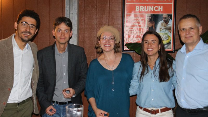 Five DCCQ members and guests together at the September borrel at Riverland Brisbane