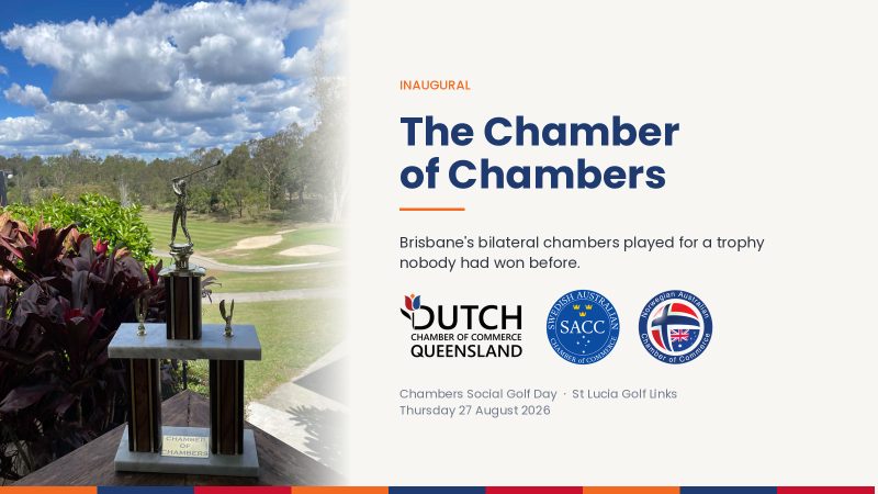 The Chamber of Chambers trophy at St Lucia Golf Links with the Dutch, Swedish and Norwegian chamber logos